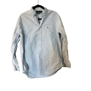 Ralph Lauren Men’s Long Sleeve Blue & White Striped Button Down Sz 16 1/2-35 GUC